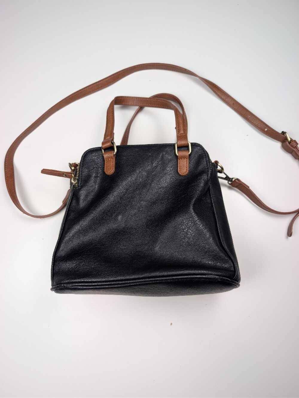 Sasha + Sofi Black Faux Leather Crossbody Satchel Bag Multi Pocket Shoulder Purs